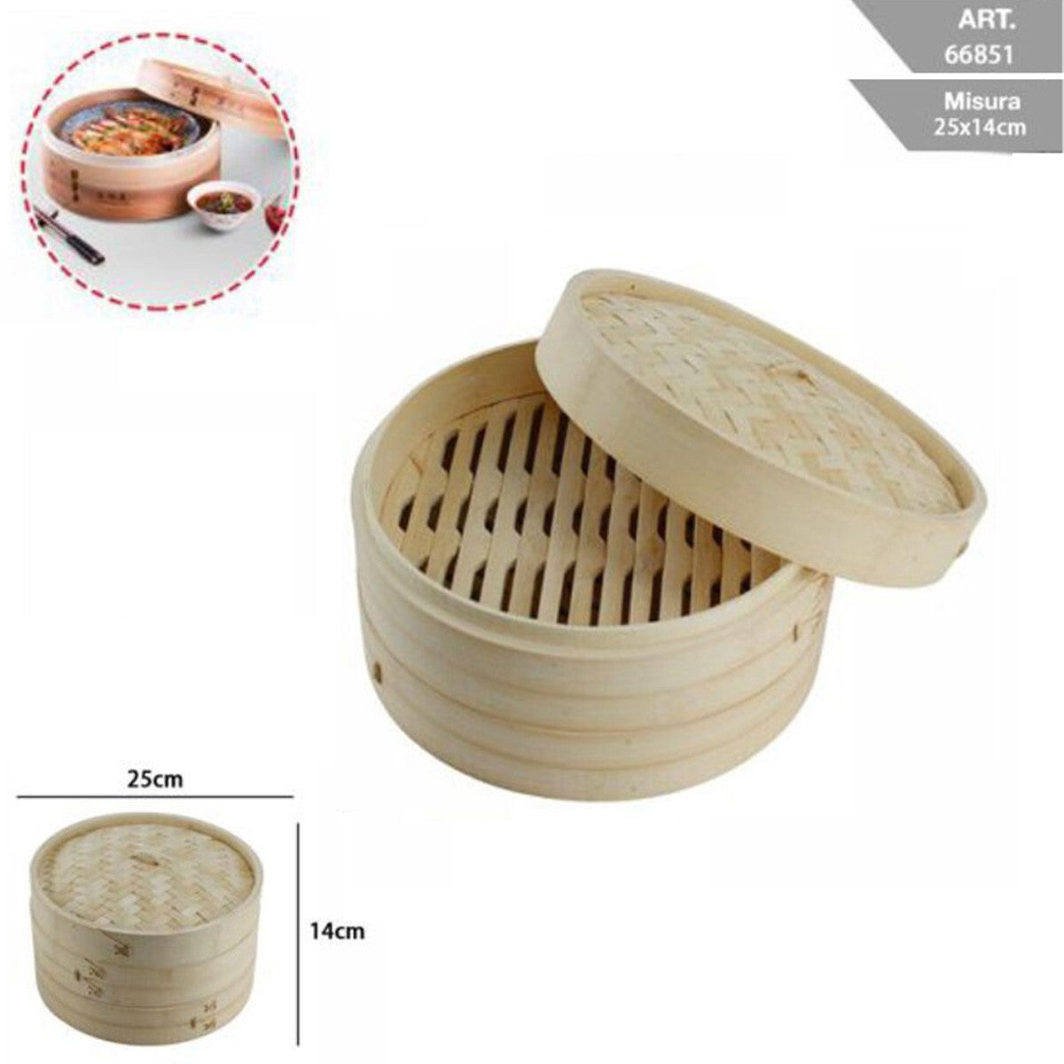 VAPORIERA BAMBOO COTTURA A VAPORE BAMBU CUCINA SALUTARE ASIATICA RIPIANI 25CM