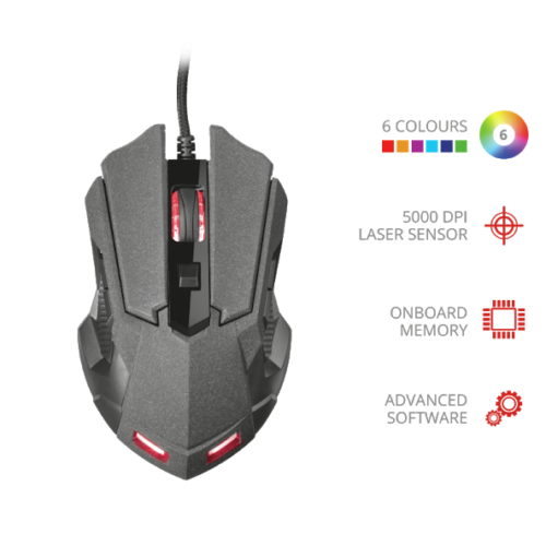 Trust Gaming Maus Laser Optisch GXT 4158 Kabal 5000 DPI LED Multi USB PC-Spiel