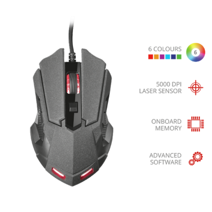 Trust Gaming Maus Laser Optisch GXT 4158 Kabal 5000 DPI LED Multi USB PC-Spiel