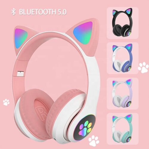 KATZE KOPFHÖRER BLUETOOTH WIRELESS GAMING HEADSET LED IPHONE SMARTPHONE - BLAU