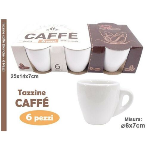 6-teiliges Set Tassen Kaffeetassen weiß Keramik Espresso Frühstück Bar 6x7cm