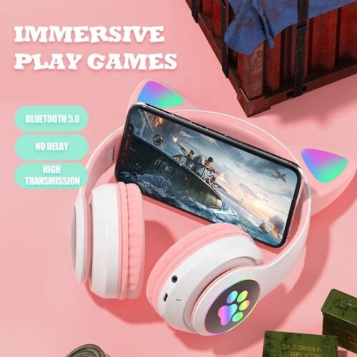 Kabelloses Bluetooth Gaming Headset LED Katzenohren iPhone Smartphone