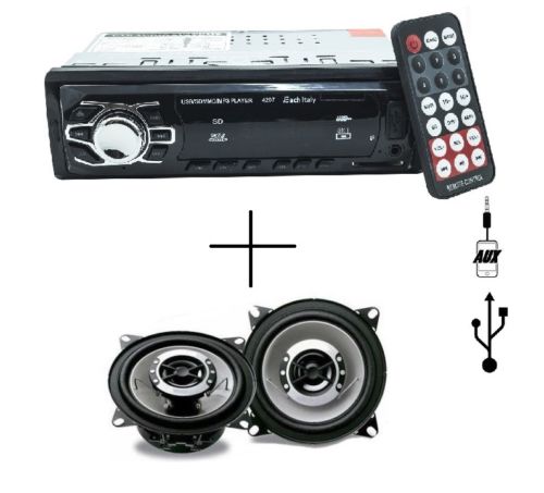 Car Stereo FM MP3 USB SD AUX WMA Radio Kit + Pair 250W Car Speakers