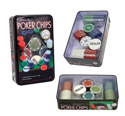 Set Completo 100 Fiches Texas Hold'Em-Poker Black Jack + Dealer Gioco Da Tavolo
