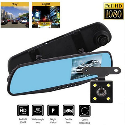 SPECCHIETTO RETROVISORE CON MONITOR DVR RETROMARCIA 2 TELECAMERE 4 LED AUTO SUV