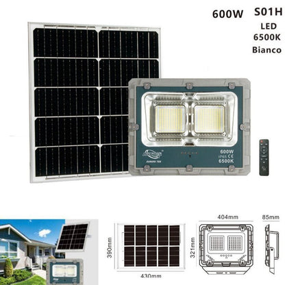 FARO LED CON PANNELLO SOLARE LUCE FREDDA FARETTO LED CASA GIARDINO ESTERNO 600W