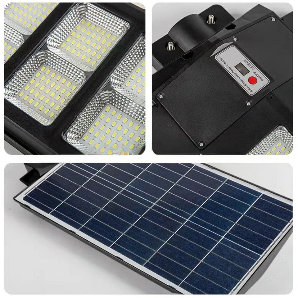 FARO LAMPIONE STRADALE PANNELLO SOLARE PALO TELECOMANDO SENSORE MOVIMENTO 1200W