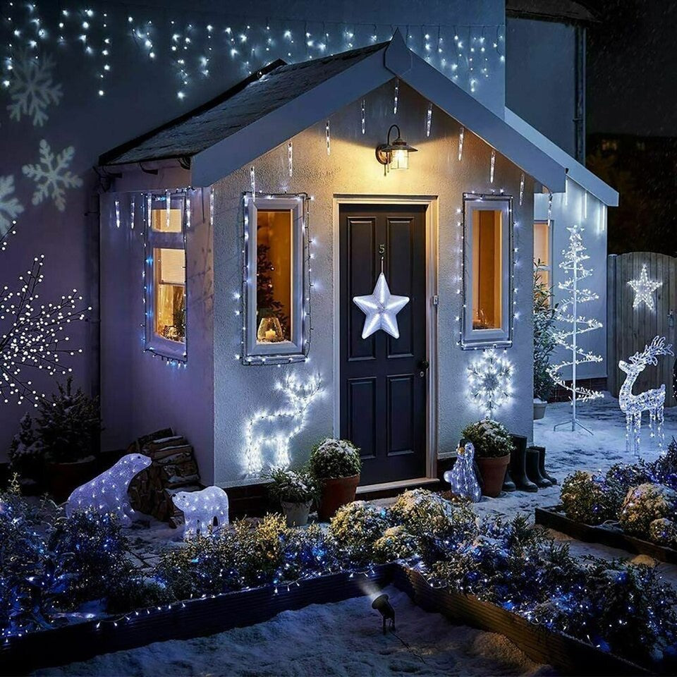 TENDA LUMINOSA ESTERNO 120 LED NATALE BIANCO FREDDO FISSO INTERMITTENTE 3 METRI