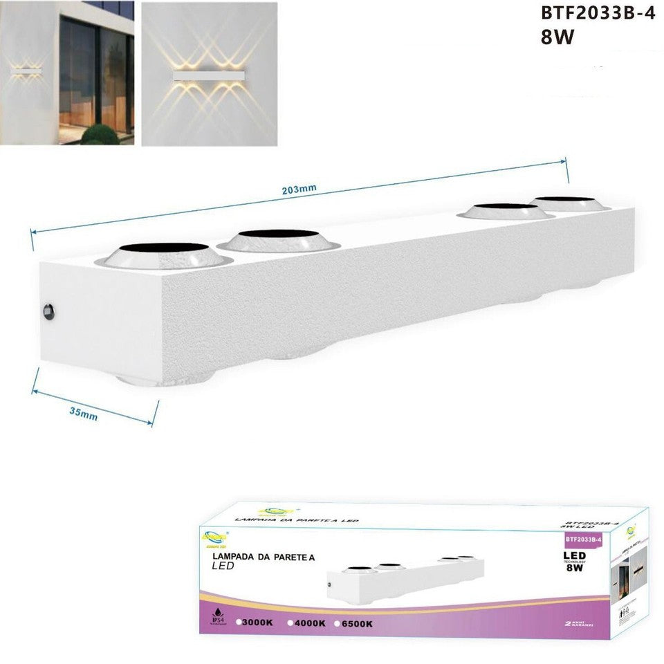 APPLIQUE LED 8W BIANCO LAMPADA LUCE CALDO PARETE UP DOWN ESTERNO INTERNO
