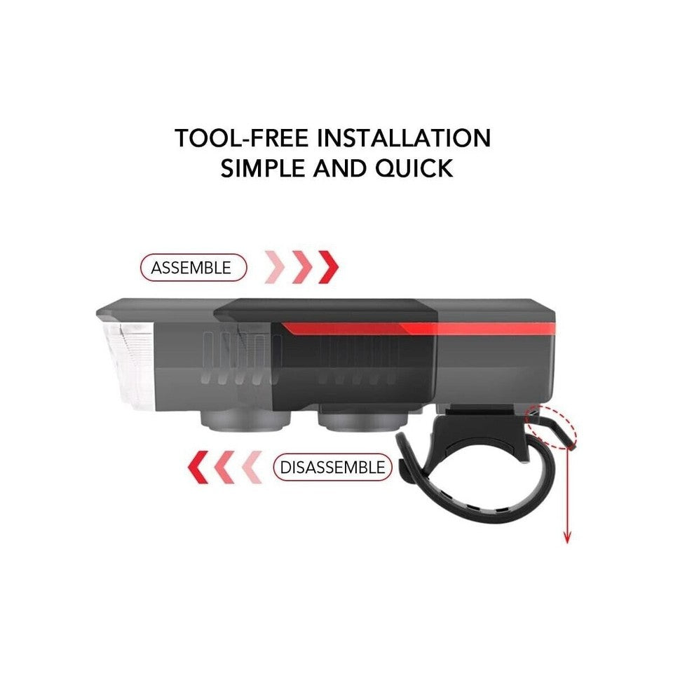 LUCE BICICLETTA LED RICARICABILE ENERGIA SOLARE FARO FANALE BICI USB CLACSON