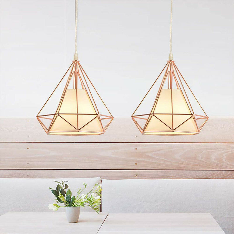 LAMPADARIO GABBIA METALLO INDUSTRIALE RETRO E27 PENDENTE VINTAGE ORO ROSA SJ100
