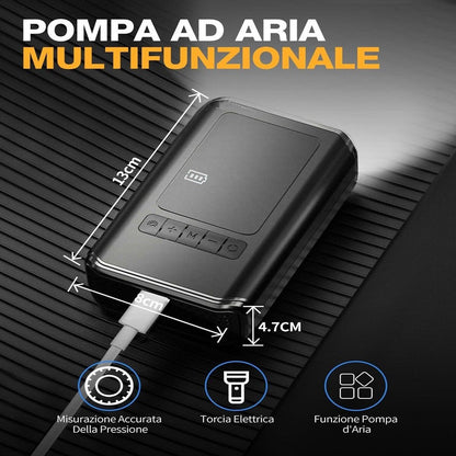 MINI COMPRESSORE AD ARIA AUTO PORTATILE GONFIATORE RICARICABILE DISPLAY LED AUTO