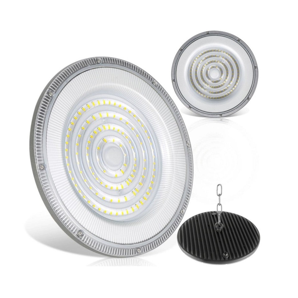 FARO INDUSTRIALE LED 300W DISCO ROTONDO UFO IP65 PLAFONIERA CAMPANA 6500K
