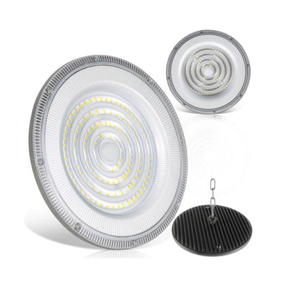 FARO INDUSTRIALE LED 300W DISCO ROTONDO UFO IP65 PLAFONIERA CAMPANA 6500K