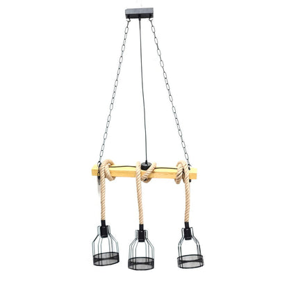LAMPADARIO SOSPENSIONE VINTAGE E27 CANAPA RETRO COUNTRY LEGNO GABBIA INDUSTRIALE