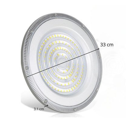 FARO INDUSTRIALE LED 300W DISCO ROTONDO UFO IP65 PLAFONIERA CAMPANA 6500K