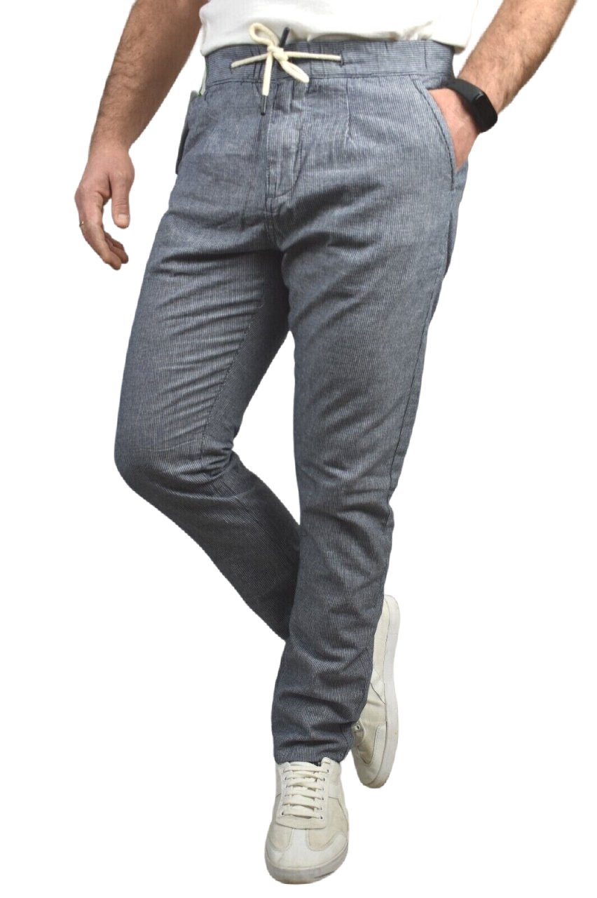 Trez Poly 2233 M46439 736 Pantalone Casual Uomo Lino Grigio