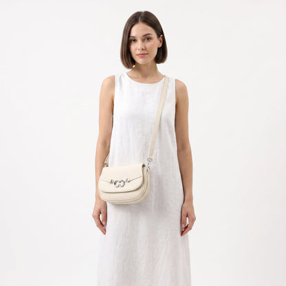 Charro Beige Saddle Bag with Double Logo Ring and Removable Shoulder Strap
