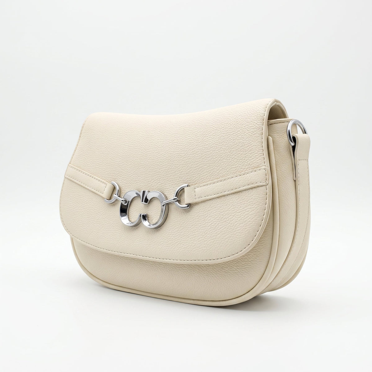 Charro Beige Saddle Bag with Double Logo Ring and Removable Shoulder Strap
