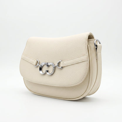 Charro Beige Saddle Bag with Double Logo Ring and Removable Shoulder Strap