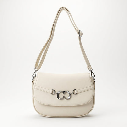 Charro Beige Saddle Bag with Double Logo Ring and Removable Shoulder Strap