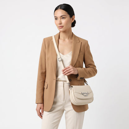Charro Beige Saddle Bag with Double Logo Ring and Removable Shoulder Strap