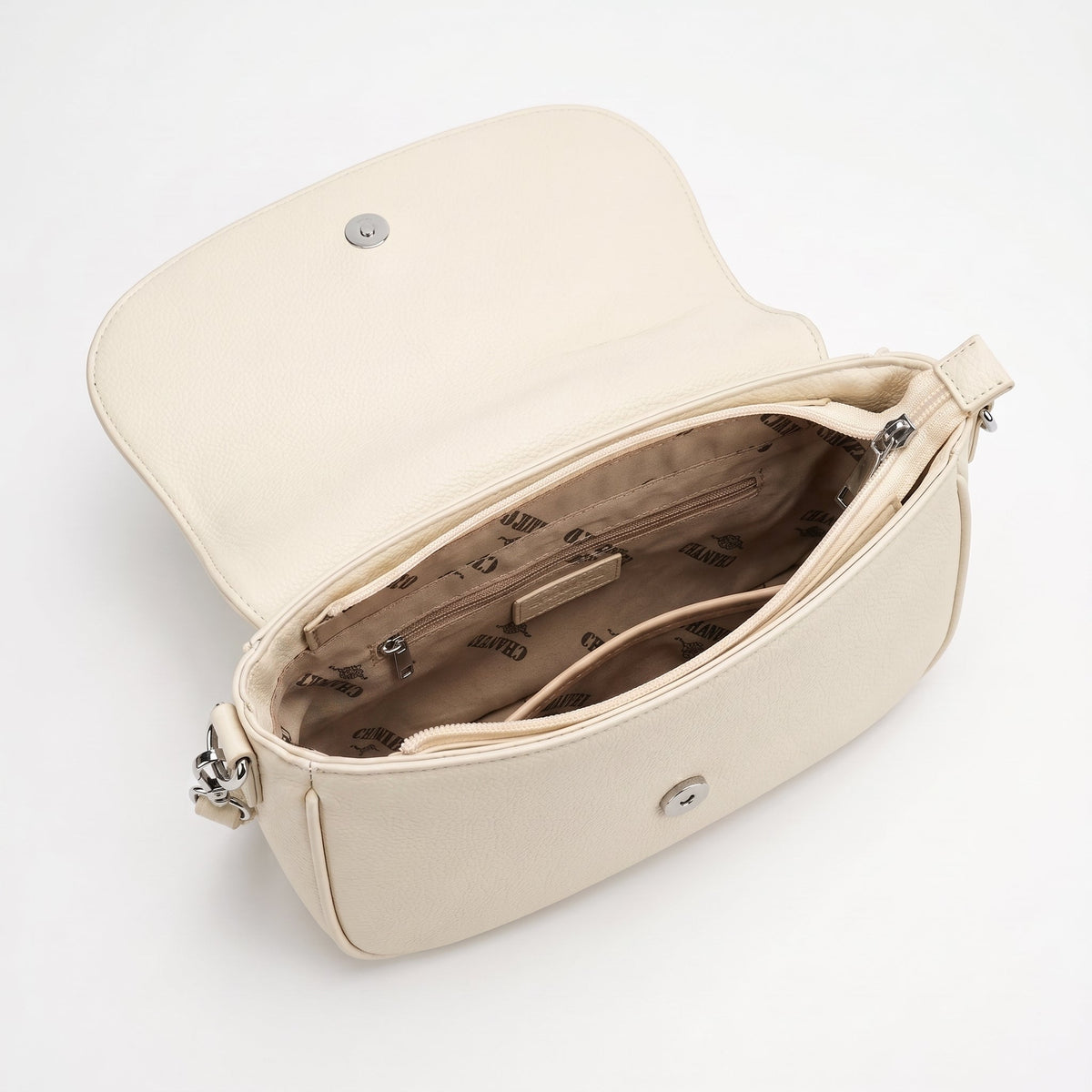 Charro Beige Saddle Bag with Double Logo Ring and Removable Shoulder Strap