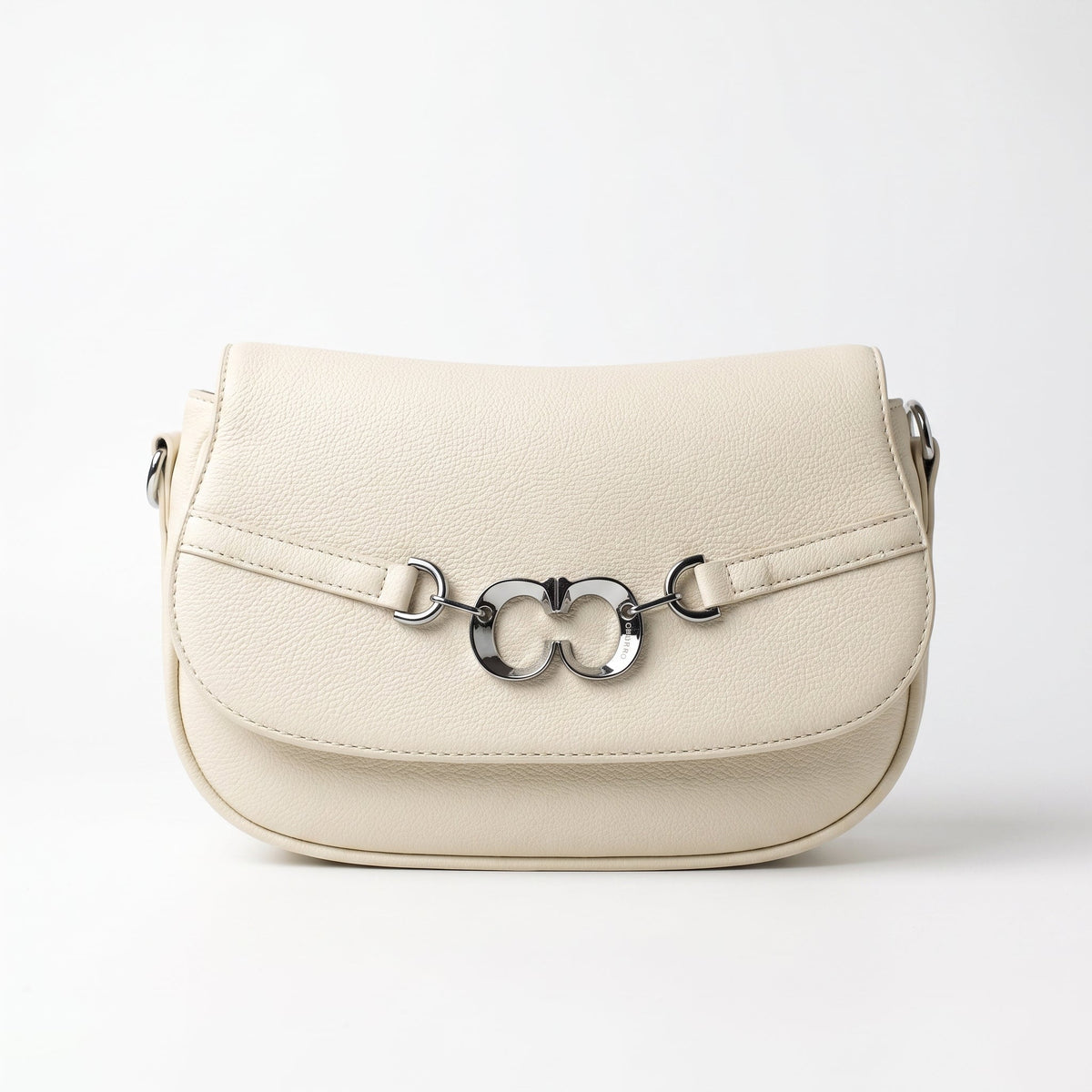 Charro Beige Saddle Bag with Double Logo Ring and Removable Shoulder Strap