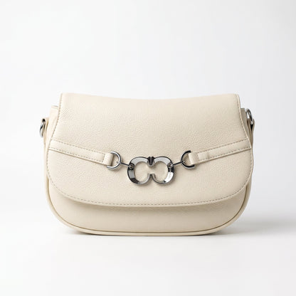 Charro Beige Saddle Bag with Double Logo Ring and Removable Shoulder Strap