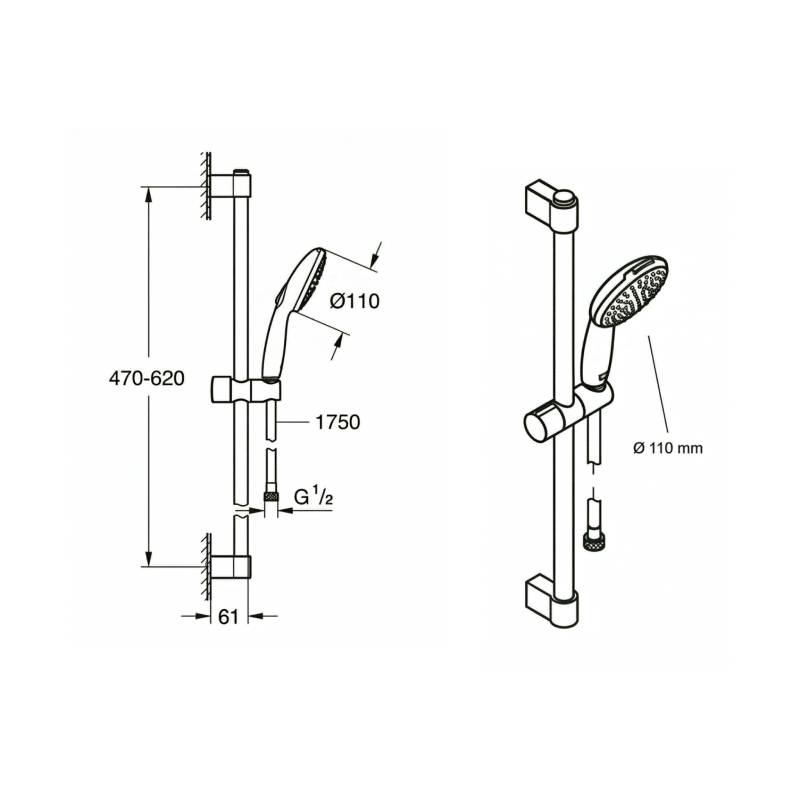 Saliscendi doccia Grohe mod. TEMPESTA 110 Ø - 470-620 mm