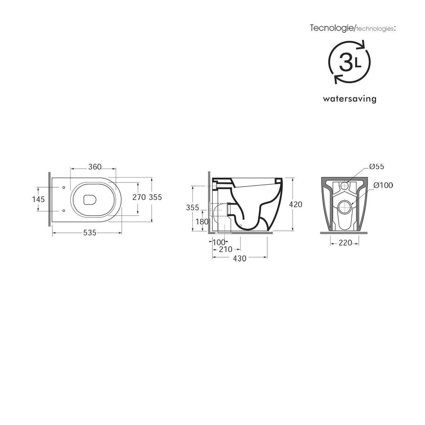 Sanitari Azzurra Comoda filo muro a terra wc + bidet e sedile soft-close in ceramica