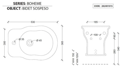 Sanitari in ceramica linea BOHEME vaso+bidet+coprivaso SOFT CLOSE sospesi Alice Ceramica