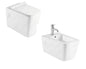 Rimless wall-hung toilet and bidet, and white ceramic seat