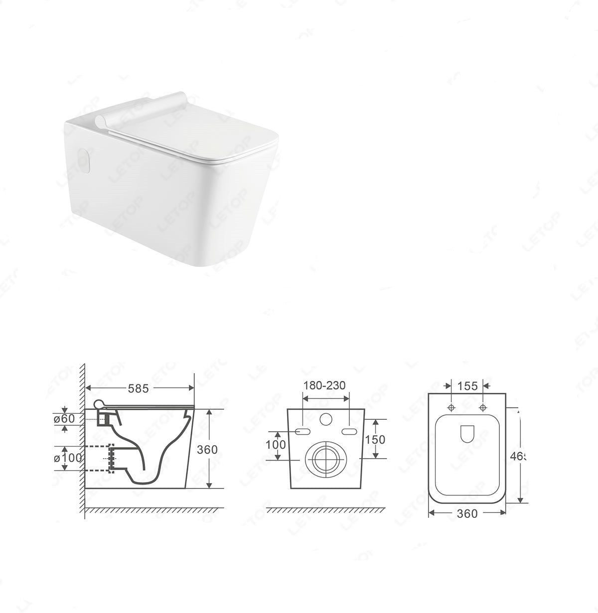 Sanitari sospesi Rimless vaso bidet e sedile in ceramica bianca