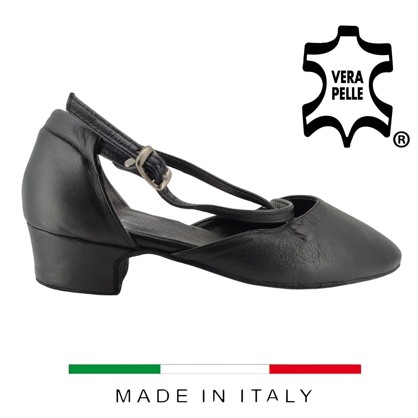 Scarpe da Ballo donna chiuse incrociato Cuccarini Vera Pelle da sala Danza Liscio Studio (tacco 30)