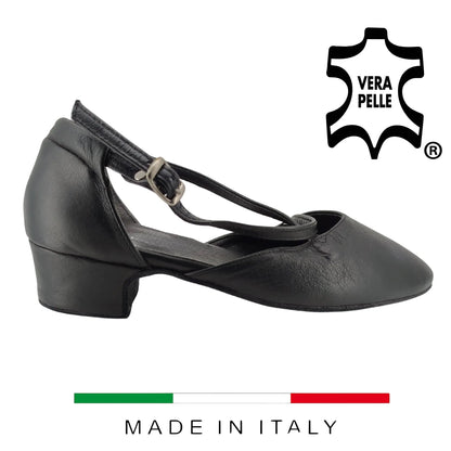 Scarpe da Ballo donna chiuse incrociato Cuccarini Vera Pelle da sala Danza Liscio Studio (tacco 30)