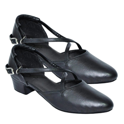Scarpe da Ballo donna chiuse incrociato Cuccarini Vera Pelle da sala Danza Liscio Studio (tacco 30)