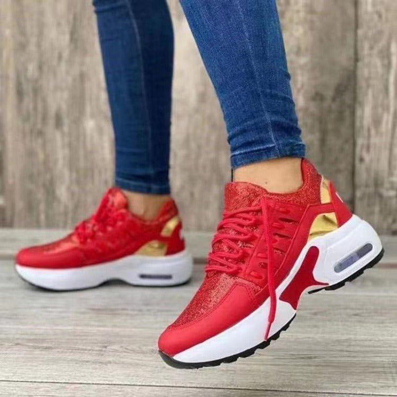 Scarpe sportive da donna, con tacco a zeppa in tessuto