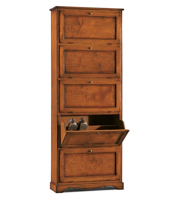 Schuhschrank 5 Klapptüren Massivholz Nussbaum 79X30X210