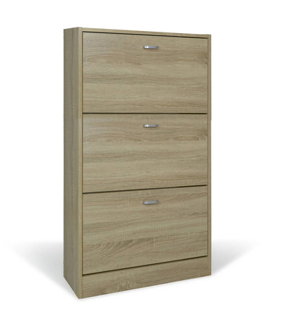 Scarpiera doppia profondità 3 ante, legno Rovere 63X24X115cm
