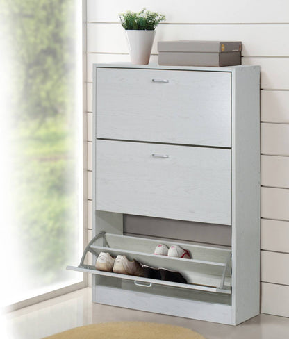Scarpiera doppia profondità 3 ante, legno sbiancato 63X24X115cm