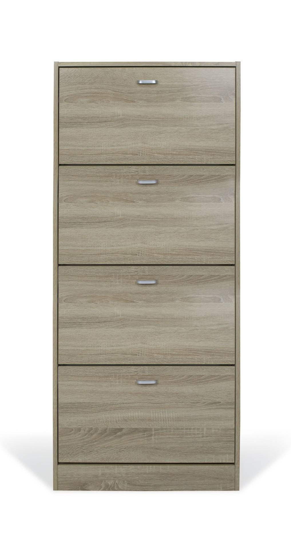 Scarpiera doppia profondità 4 ante, legno rovere 63X24X150cm