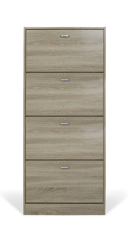 Scarpiera doppia profondità 4 ante, legno rovere 63X24X150cm