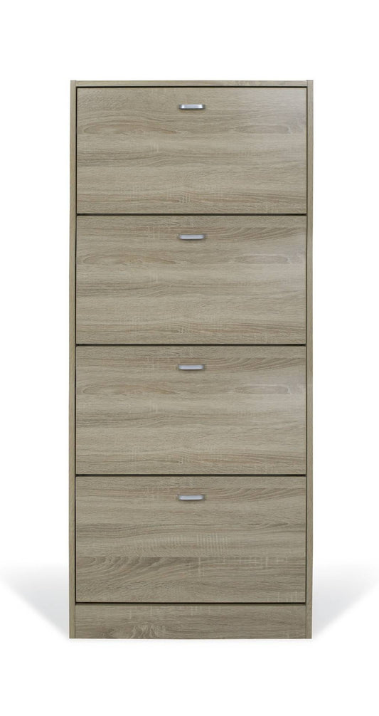 Scarpiera doppia profondità 4 ante, legno rovere 63X24X150cm