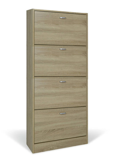 Scarpiera doppia profondità 4 ante, legno rovere 63X24X150cm