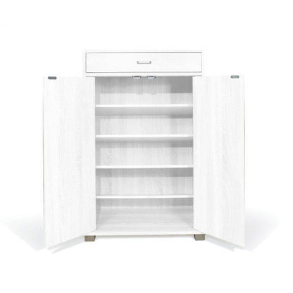 Scarpiera multiuso con 2 ante e 1 cassetto, legno sbiancato 63X33X95cm