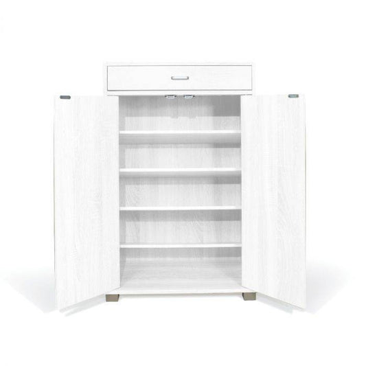Scarpiera multiuso con 2 ante e 1 cassetto, legno sbiancato 63X33X95cm