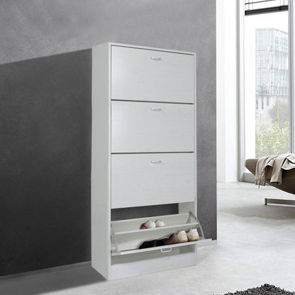 Scarpiera slim 4 ripiani a ribalta 63x24x150 CM colore rovere sbiancato