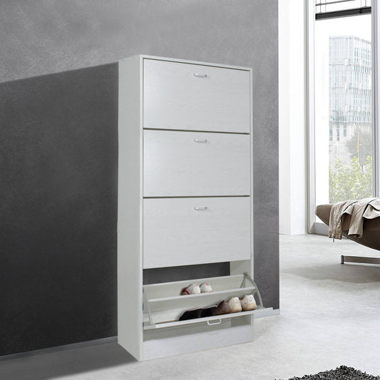 Scarpiera slim 4 ripiani a ribalta 63x24x150 CM colore rovere sbiancato