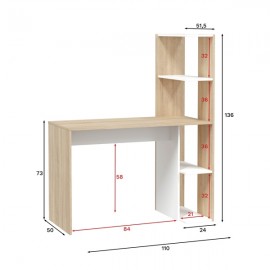 Scrivania Libreria WS Double 110x52x136h in Rovere Canadian e Bianco Artik